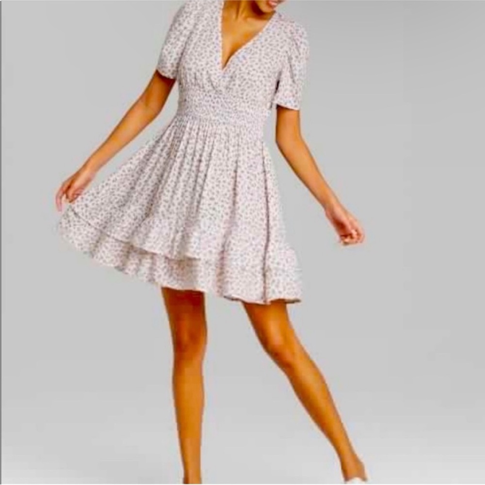 wild fable Cream Mini Dress with Small Floral Print